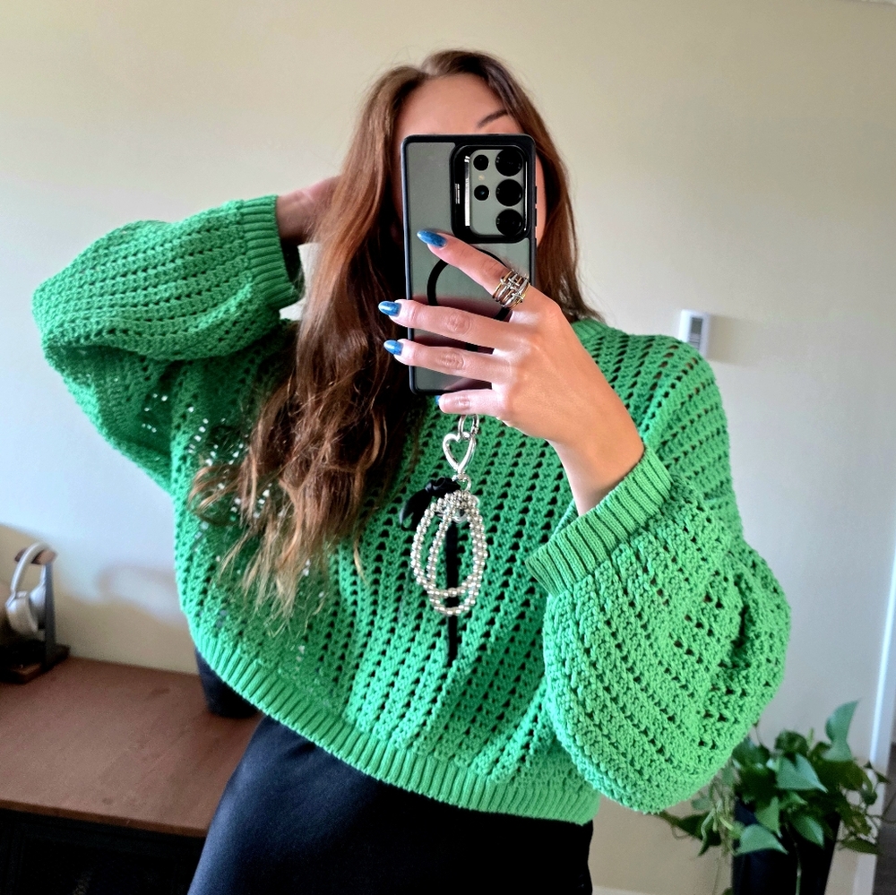 Reserved Vibrant Green Crochet Sweater